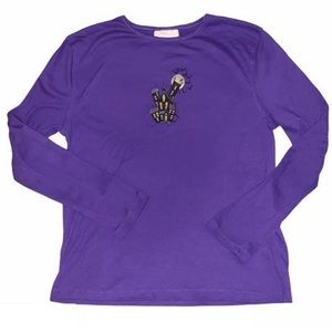 Y2K Purple Spooky House Halloween Embroidery Tee